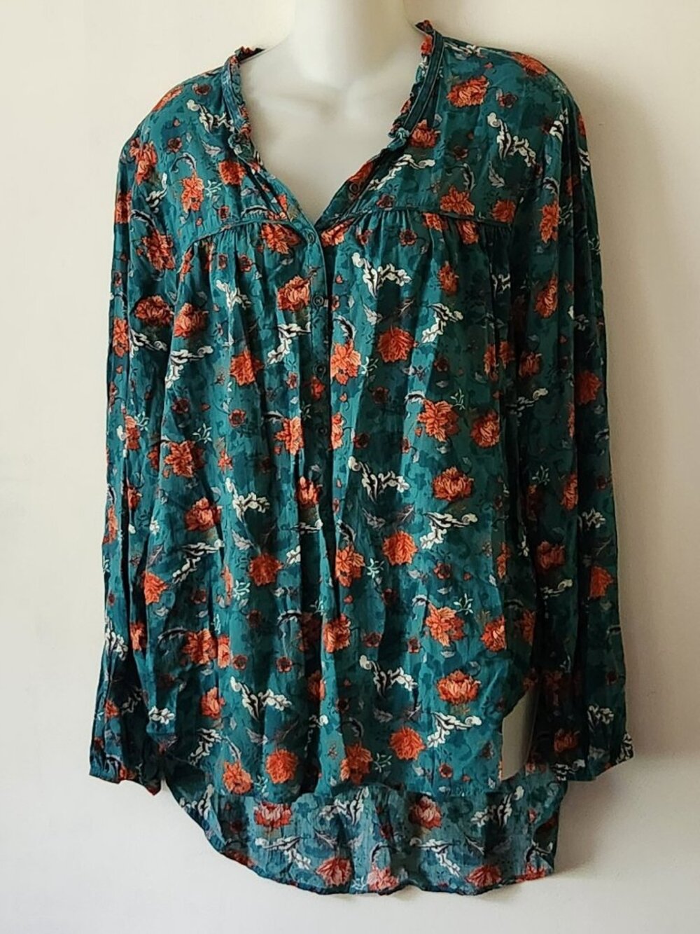 Democracy baby doll top sz XL teal orange paisley GUC